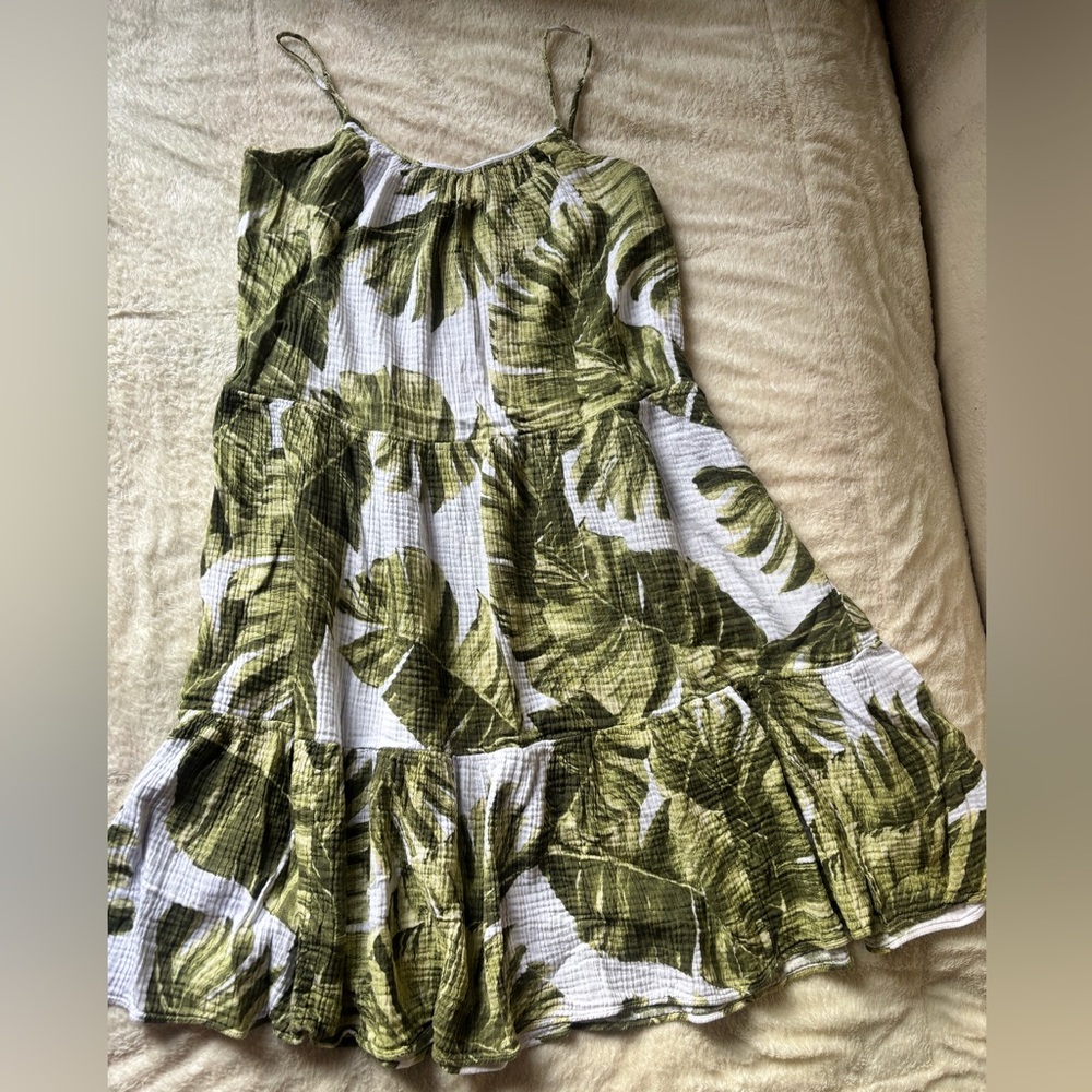 H&M Tropical Leaf Print Midi Dress 🌿 Green & White Size M - Picture 5 of 16